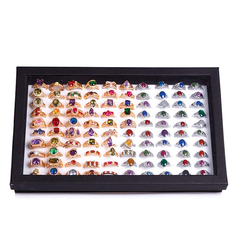 ZLY Jewelry Rings Display Tray Velvet 100 Slot Case Box Jewelry Storage Box - Image 1